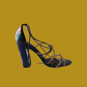 Snake Print tie up Block Heel